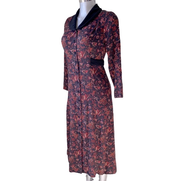 Floral Midi Dress Prairie Peasant Modest Long Sleeve Vintage Grannycore Rosette - Picture 1 of 11